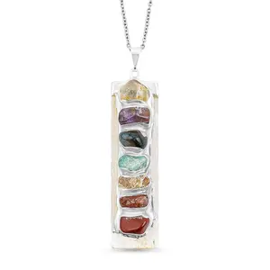 Selenite and Multi Gemstone 58.00 ctw Chakra Pendant in Silvertone with Stainless Steel Necklace 20 Inches