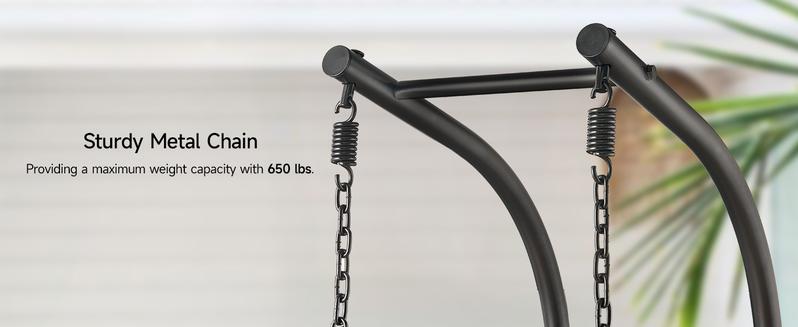 【Valentine's Day Gift】ONBRILL Double Hanging Egg Chair with Stand Bohemian Knot Style Hammock Swing Chair Foldable Basket Denser Weaves 650 Lbs Capacity Loveseat UV Resistant Cushion for Patio Backyard