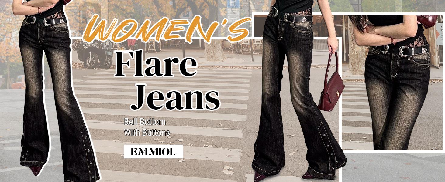 Women Bell Bottom Jeans Stretchy Flare Mid Rise Embroidery Vintage Denim Pants 90s Outfits Y2k Clothes Women Bell Bottom Jeans Stretchy Flare Mid Rise Embroidery Vintage Denim Pants 90s Outfits Y2k Clothes