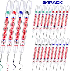 Eersida 24 Pieces Long Nib Marker Pens Deep Hole Marker 20Mm Multi-Purpose Long Head Drill Deep Nib Markers Colorful Waterproof Carpenter Pens for Construction Bathroom Woodworking