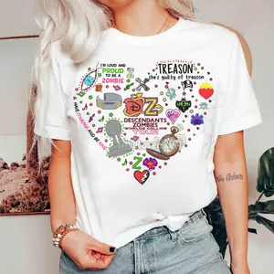 Zombies World Tour Heart Graphic Tee, Tour Characters Youth Shirt, Descendants Concert Summer Music Festival Unisex T-Shirt for Adults & Kids