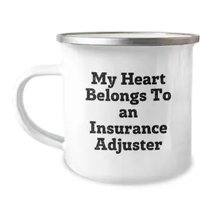 Funny Insurance Adjuster Gifts from Friends, Unique Christmas Unique Gifts for Insurance Adjuster Men, 'My Heart Belongs To An Insurance Adjuster' Camping Mug