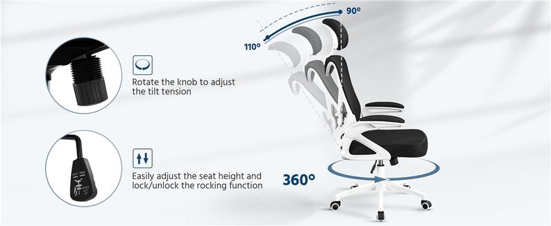 Costoffs Ergonomic Office Chair Padded Seat Adjustable Height Adjustable Headrest  Rocking Function Space-Saving 300lbs Capacity Easy Assembly Home/Office Use