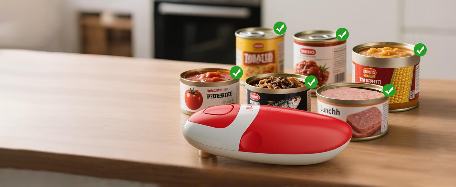 【Summervibes】Automatic Electric Can Opener with Automatic Operation, 1-Touch Handheld Battery-Powered Design, Smooth Edge, Safe Kitchen Tool for Home Use (Red) - Household Kitchen Specialty Appliance