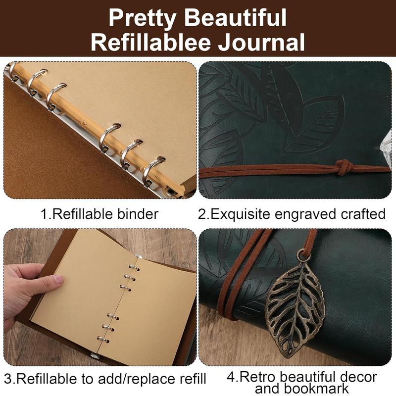 5 Pcs Refillable Journal Notebook Set, Leather Journal Bulk with Vintage Design, PU Leather Writing Diary for Women & Men, A6 Size 5 x 7 Inches, Multiple Colors for Travel & Work