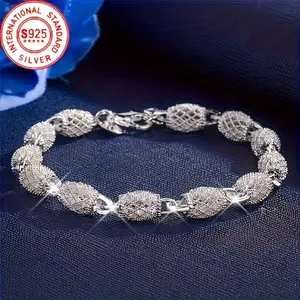 925 Sterling Silver Bead Charm Bracelet for Women & Men, Luxury Hollow Sphere Design, Ideal for Weddings/Parties, Exquisite Jewelry Gift for Valentine's Day