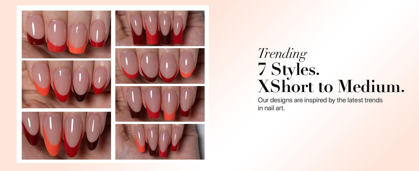 SXC Cosmetics X-Pro Tips French Tip Press on Nails – French Red Edition Starter Kit 150PCS, 15 Sizes, 5 Styles, Beginner-Friendly Red117Kit-M Square