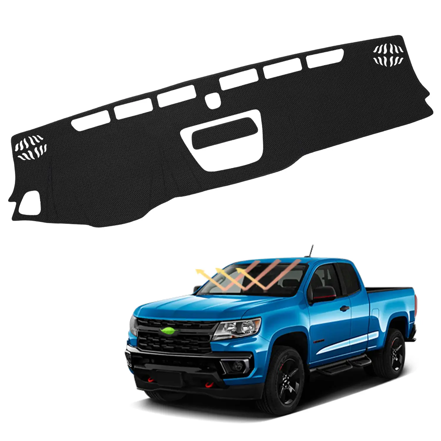 Canvcle Custom Fit Car Dashboard Cover for Chevrolet Colorado 2015-2022, Non-Slip Breathable Mesh Mat with A/C Vents Cutouts, Speaker Cutouts, UV Protection, Glare Reduction, Enhances Driving Safety & Easy Installation