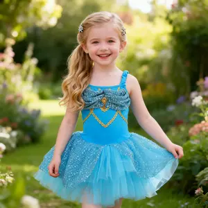 Girls Blue Sequin Princess Dress Sleeveless Spaghetti Strap  for Birthday Party Cosplay and Daily Wear