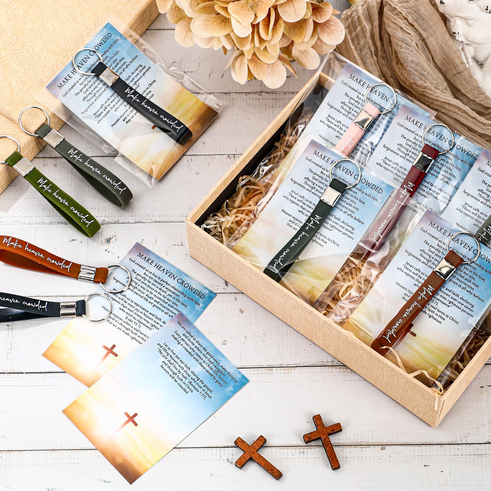 24 Set Easter Make Heaven Crowded Keychains with Inspirational Card Christian Trendy Keychains Wristlet Bible Verse Keychain for Family Friends Church Pastor Clergy Easter Gift Easter Basket Stuffers Fillers