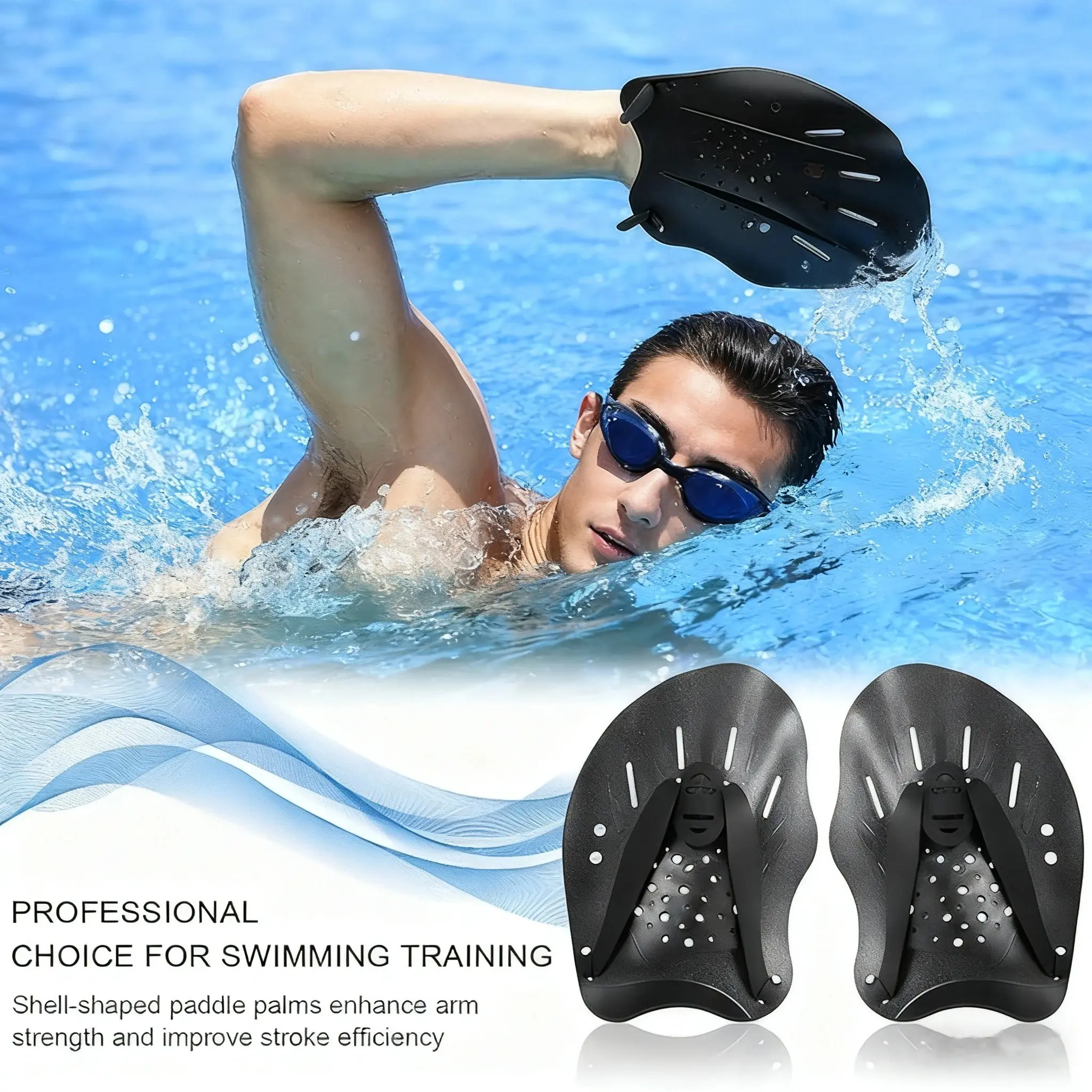 1 Pair Silicone Swimming Hand Paddles, Swimming Training Paddles, Swimming Training Equipment for Adults & Teens, Swimming Accessories, Swimming Pads, Improve Stroke Efficiency, Swimming Gear, Enhance Arm Strength