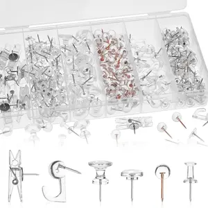 290 Pcs Push Pins - 6 Style Thumb Tacks Set for Wall Hanging,Cork Board, Bulletin Board, Decorative Steel Point Push Pins for Map, Photo, Craft, Office, Home - Clear