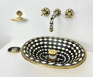 Handmade Brass Wall-Mounted Faucet – Bone & Black Resin Inlay