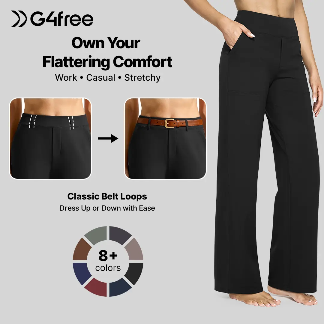 G4Free Women's High-Waist Pull-On Wide Leg Dress Pants - Stretchy Casual Bottoms with Pockets, Basic Effortless Daily Style EverGoing 2026, Bottom