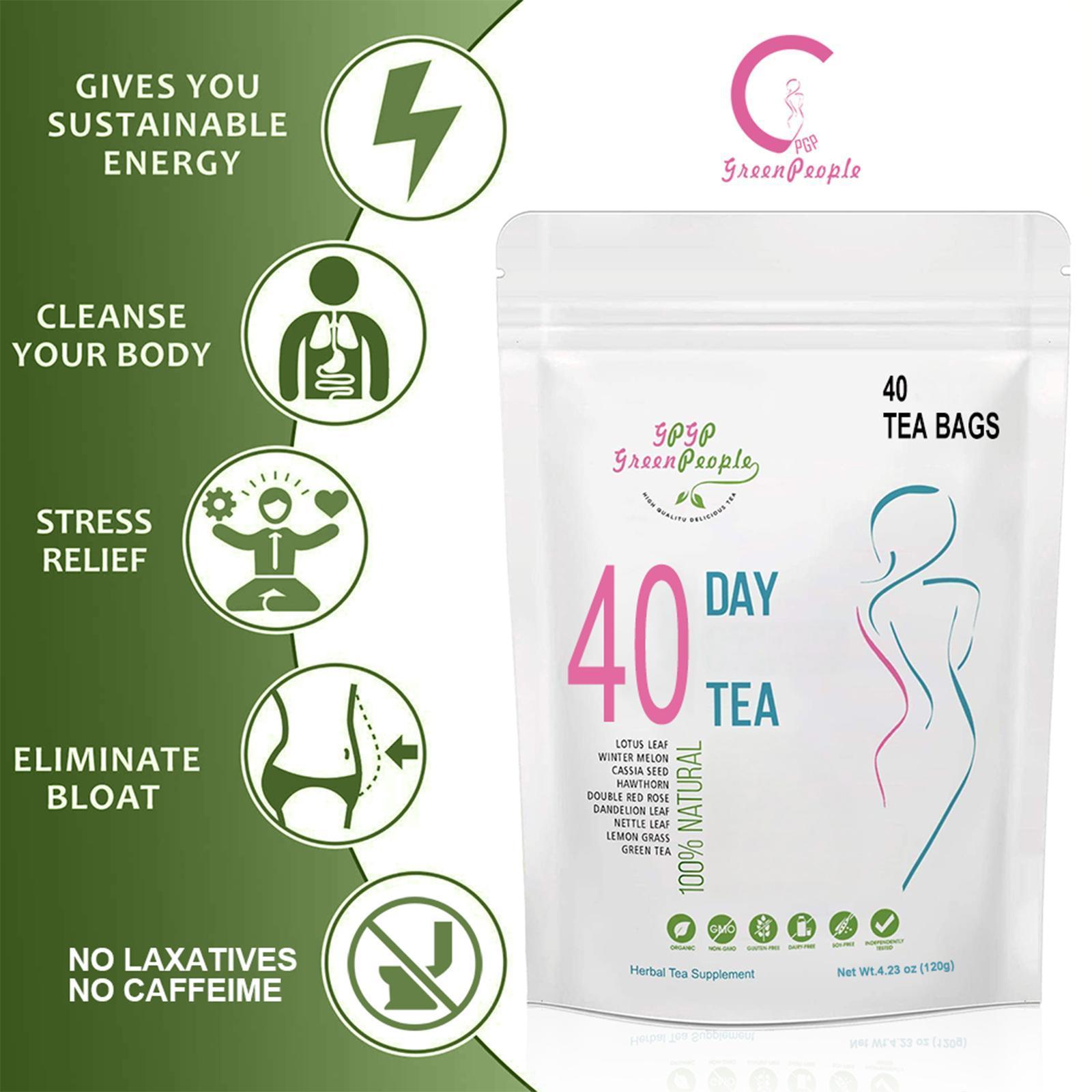 40 Days Ladies Tea Bag - Non GMO, Vegan, All Natural Teas, Made with Green Tea, Herbal Tea Supplement, Reduce Bloating