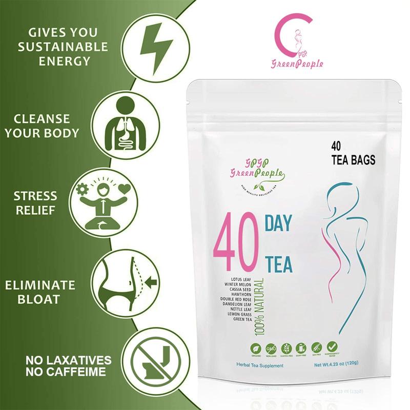 40 Days Ladies Tea Bag - Non GMO, Vegan, All Natural Teas, Made with Green Tea, Herbal Tea Supplement, Reduce Bloating