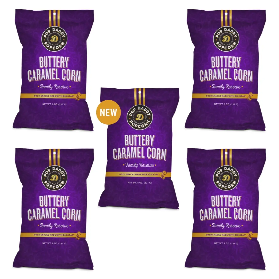 Pop Daddy Buttery Caramel Corn 5 PACK | Clean Label, Premium Caramel Corn | 8oz Individual Bags | 5 Pack |