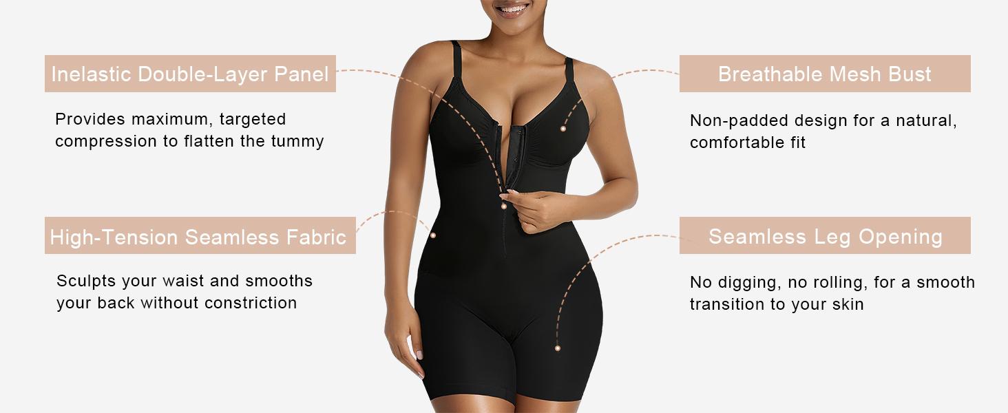 SHAPERX 2 Piece Shapewear for Women Tummy Control Bodysuits Zip-Up Comfort Ultra Stretch Fabric Customizable Breathable Mesh Design