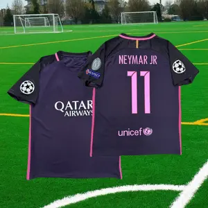 1617  Away Short Sleeve Blue Pink Neymar Jr. No. 11 Short Sleeve Top Soccer Jersey