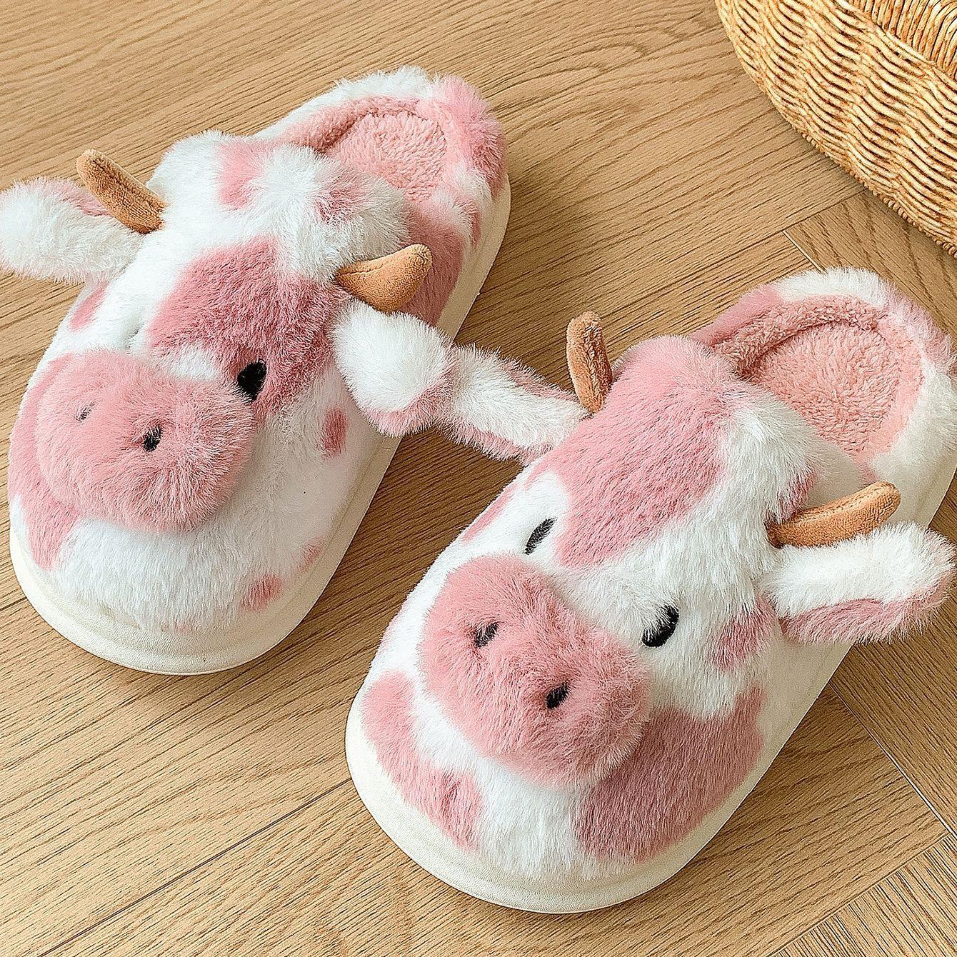 Women's Cotton Slippers Cozy & Warm Closed Toe Non Slip Shoes,Winter Indoor Bedroom Slippers Cute Cartoon Furry Cotton Slippers