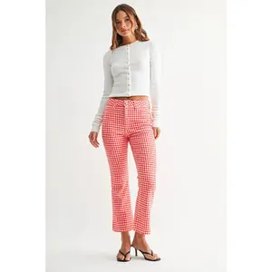 Red Gingham High Rise Tonal Crop Flare Pant
