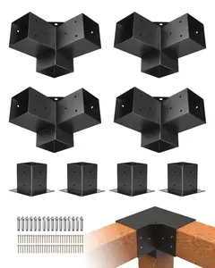 Pergola Bracket Kit for 4x4 Posts, Inner Size 3.5x3.5 Inches, 4-Piece 3-Way Heavy-Duty Corner Brackets for Wood Beams and Post Bases, DIY Assembly Kit for Gazebos, Patios, Pergolas, Sheds and Log Cabins, Easy Install