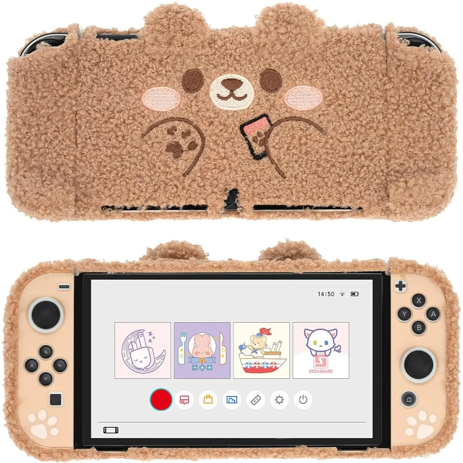 Cute Animal Plush Protective Case with Playstand for Nintendo Switch OLED Console - Switch Controller Cover, Joycon Cutout, Shockproof, Scratch-Resistant, Anti-Fingerprint, Dustproof, Gaming Accessories for Family Members