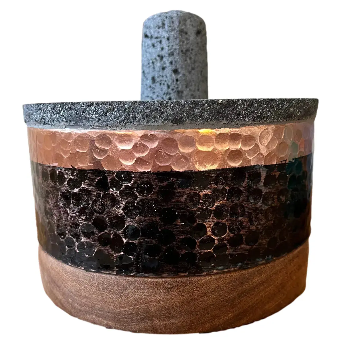 Mexican Handmade 6.9" Round Copper Molcajete- Black Nickel