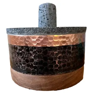 Mexican Handmade 6.9" Round Copper Molcajete- Black Nickel