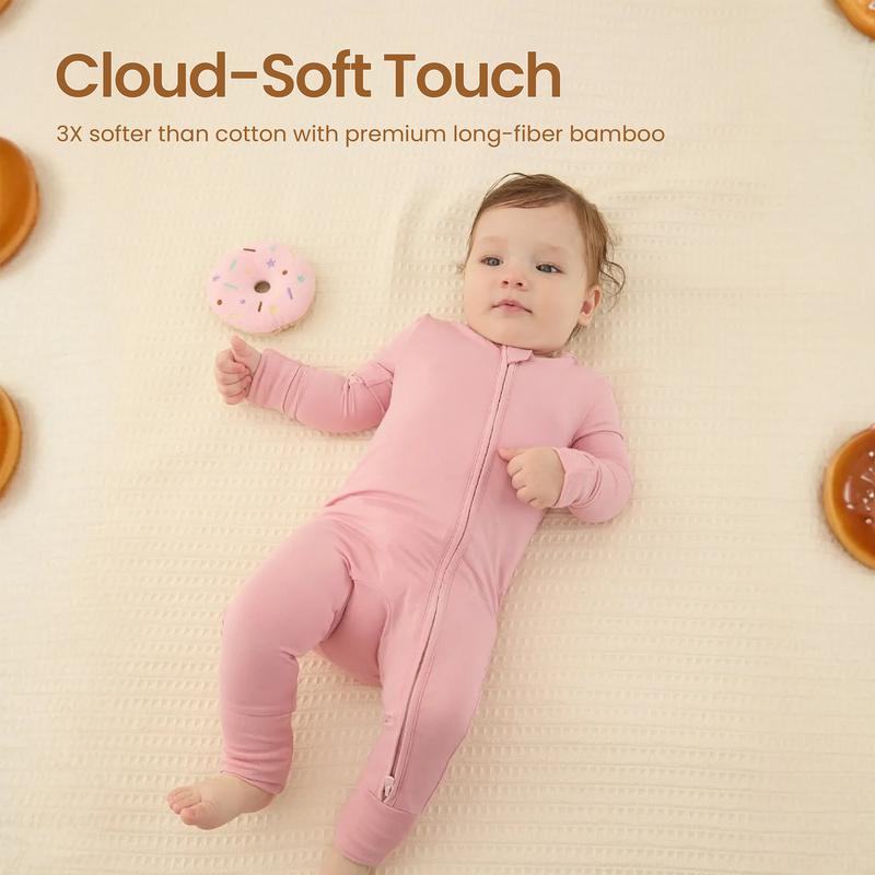 PATPAT Baby Pajama with Bamboo Viscose, Footie Jumpsuit Romper with 2-Way Zipper for Baby Boy Girl Toddler Sleeper Sleepwear