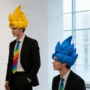 Scary Mask Dragon Ball Super Saiyan Hair Headpiece - Spiky Yellow/Blue Cosplay Design, Detailed Sculpting & Elastic Fit Prop for Anime Conventions & Halloween