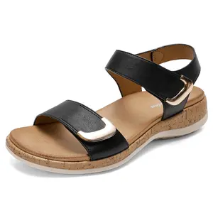 Littleplum Women's Flat Summer Sandals Arch Support Double Buckle Adjustable Comfy Walking Shoes Beach Travel Lightweight Open Toe Casual Non Slip Outdoor Sandals for Women Summer