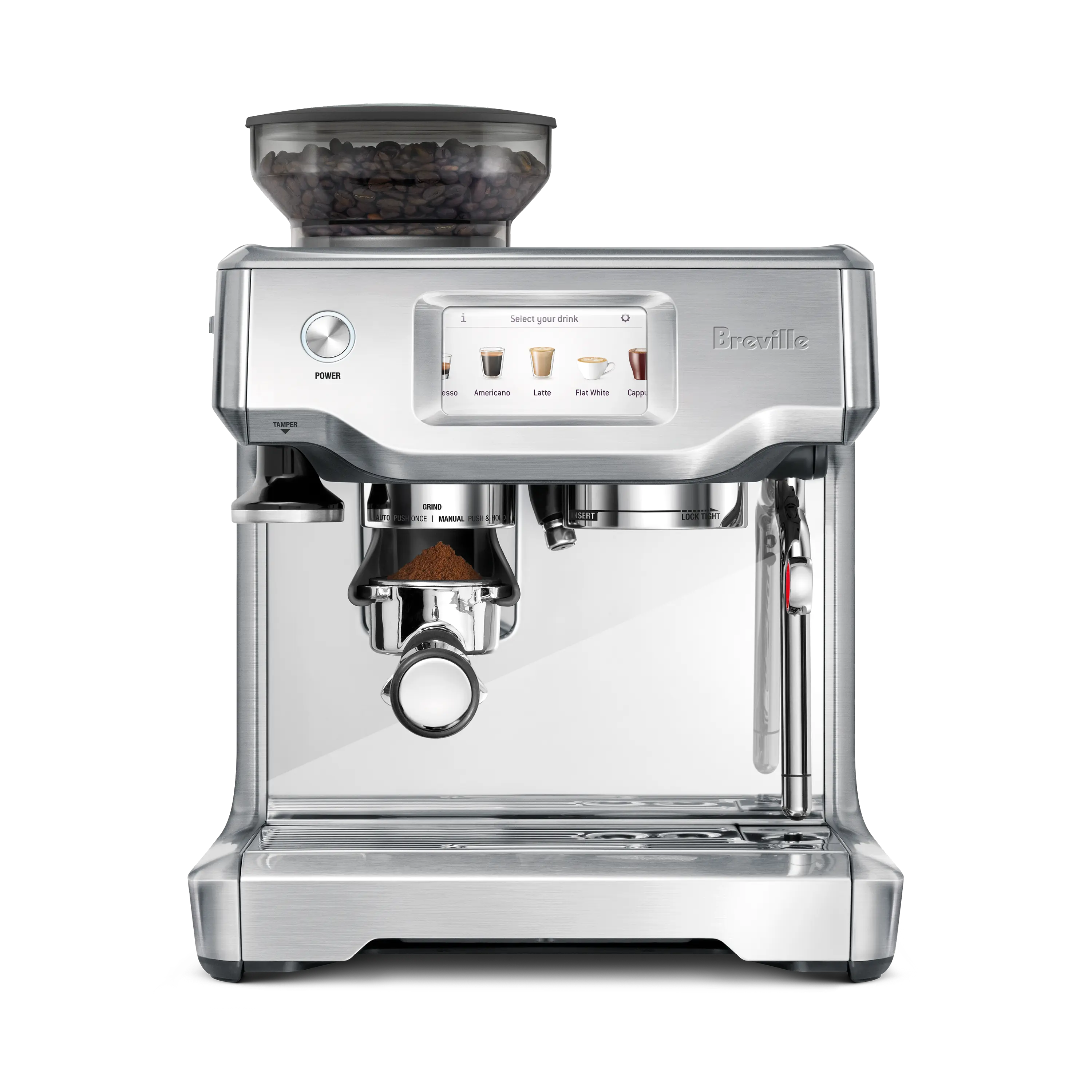 Breville Barista Touch Espresso Maker – Compact Yet Powerful, Touchscreen Display, Built-in Grinder, Auto MilQ System, 54mm Portafilter, Dosing Funnel Attachment for Latte at Home & Barista Life, At Home Espresso, Coffeemakermachine, Ground Espresso