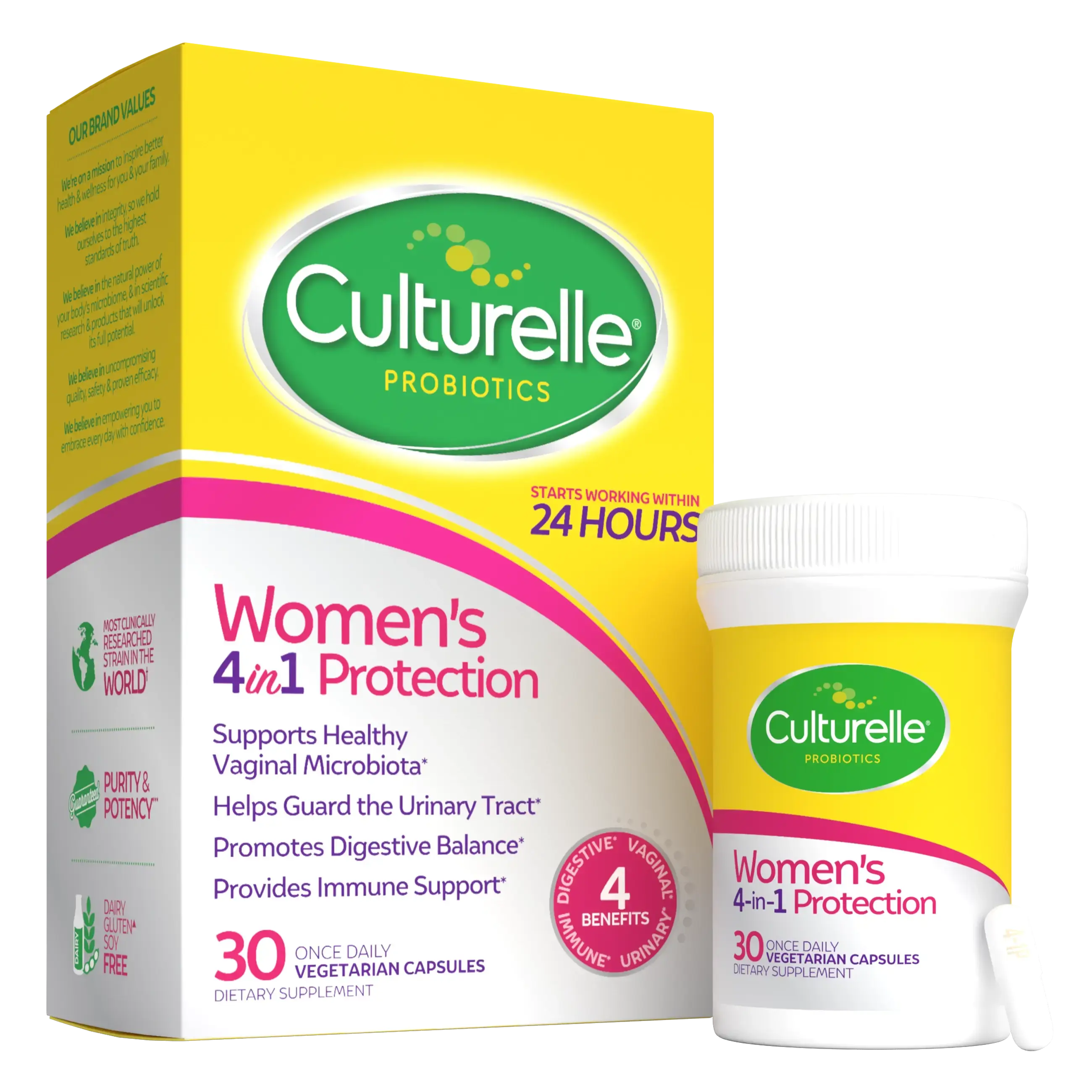 Culturelle Women's 4-in-1 Probiotic Capsules - Daily Women's Wellness Supplement with Probiotics & Prebiotics
