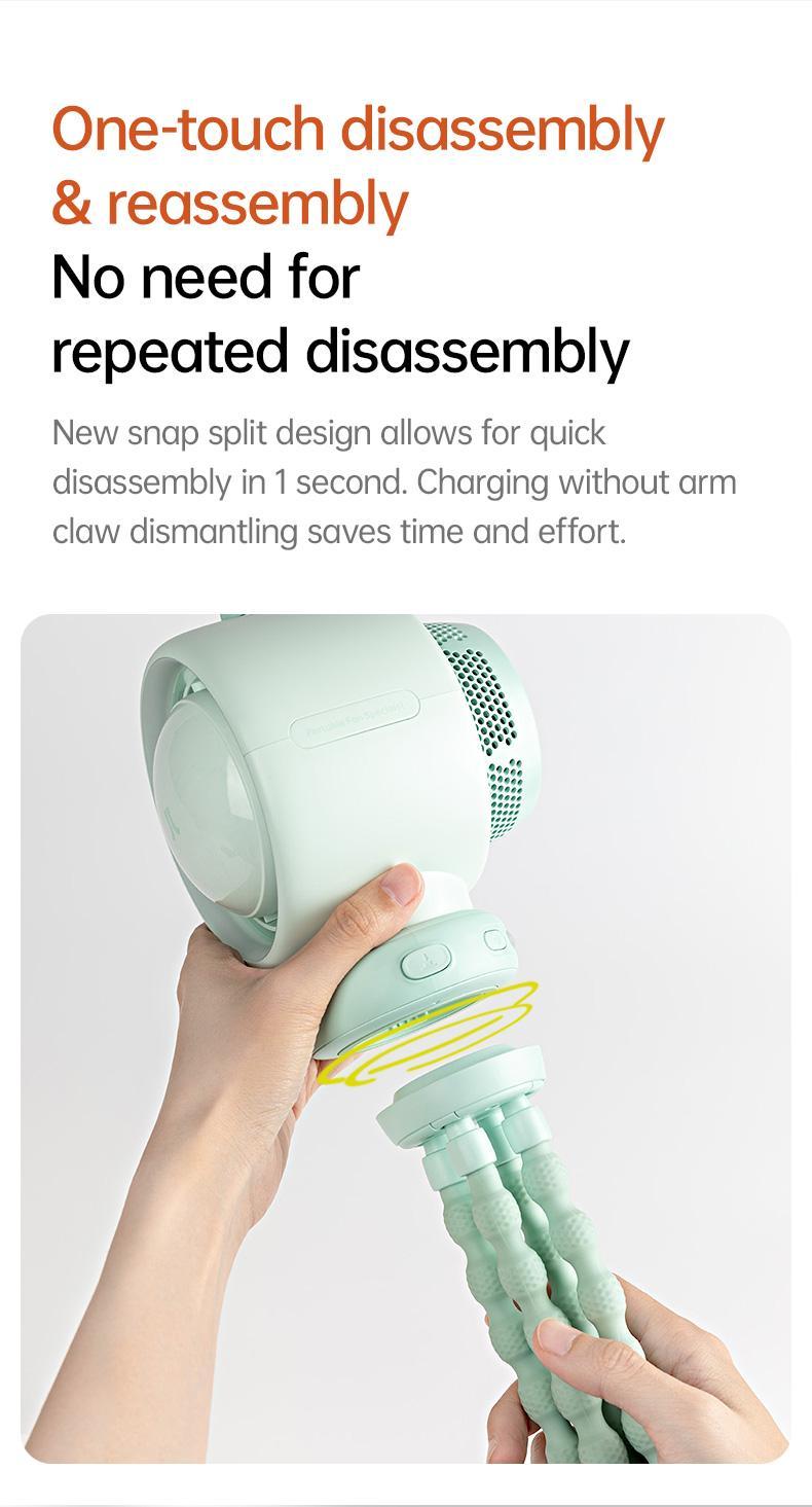 JISULIFE Stroller Fan Life2 Portable Baby Crib Fan with 100 Speeds Air Purify & Air Turbo Tech Bladeless Battery Powered for Home Office & Camping - Rubber