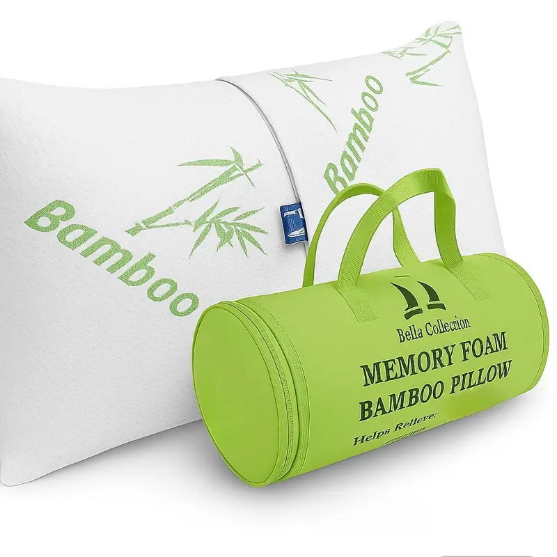 Bella Collection Memory Foam Bamboo Pillows (Queen) for Sleeping with Extra Cover - Adjustable & Breathable, Relieves Snoring, Neck Pain for All Sleep Positions