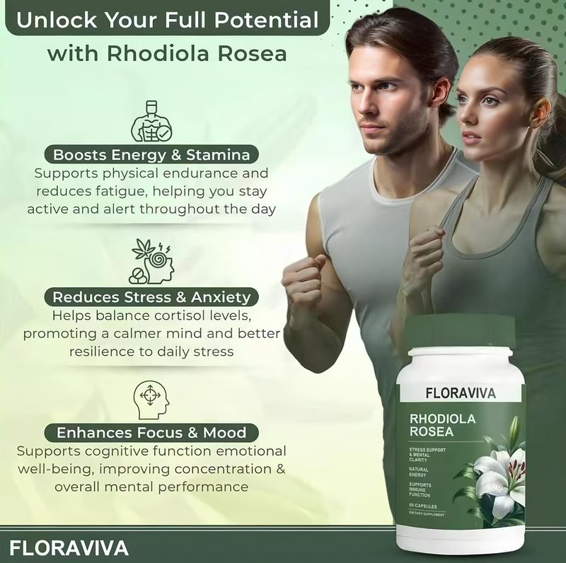 Sales king  Floraviva Rhodiola Rosea Capsules - 60 Count for Stress Support Mental Clarity & Natural Energy - Supports Immune Function  Healthcare, Supplement, Vitamin, Edible, Dietary, Fitness, Bathroom