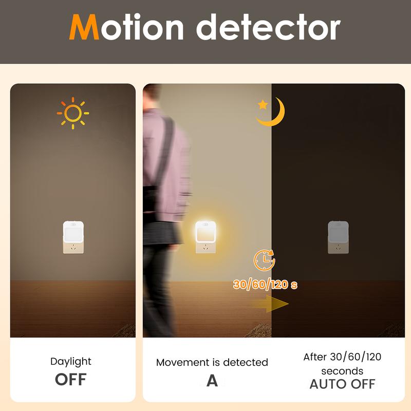 Motion Sensor Night Light Dimmable Plug-in Wall Light 1-Pack Warm White Cozy Ambiance Ideal for Bedrooms Bathrooms