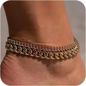 September Laurel Chunky Cuban Link Chain Anklet for Women Waterproof Adjustable Length 8.5+2 Inch Fashion Chic Accessories Trendy Layered Anklet Set Jewelry Gift”