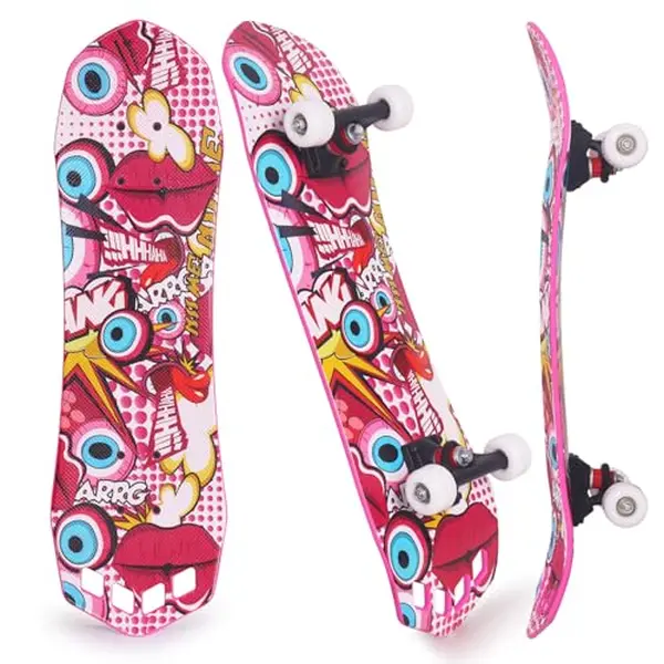 27-Inch Unisex Beginner-Friendly Skateboard, Compact Lightweight Plastic Cruiser for Outdoor Riding, Complete Ready-to-Ride Board with Easy Control & Adjustment Tool