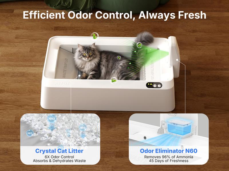 PETKIT Purobot Crystal Duo Open-Top & AI Camera Self Cleaning Cat Litter Box, Urinary Health Monitor Automatic Cat Litter Box, Smart Robot with 2-Way Raking/5G WiFi/Safety Sensors/Odor Control for Multiple Cats (White)