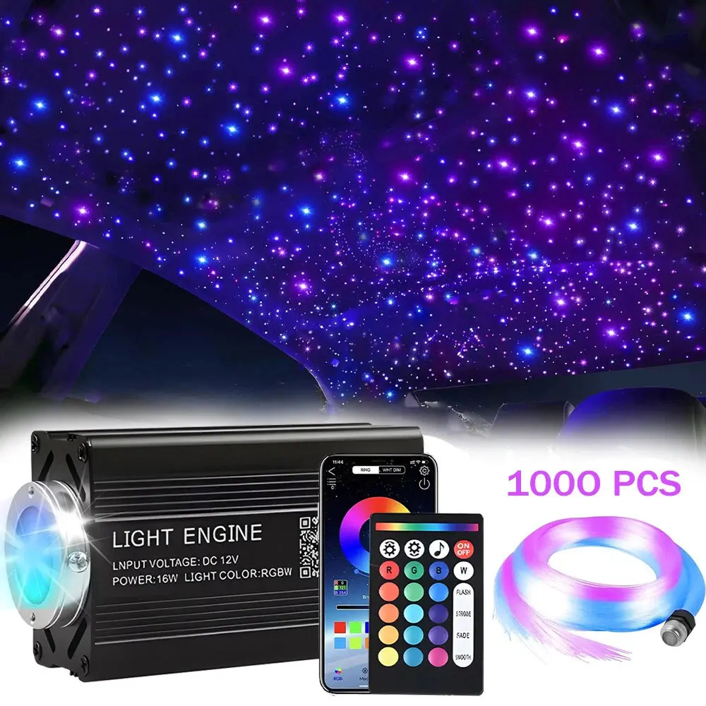 Starlight Headliner Kit with 1000 PMMA Fiber Optics, Sound-Activated RGBW Luminous Twinkle Lights for Car Interior & Home Theater Rooms, Starlight Roof, Rgb Atmosphere Lights, Star Projector Headliner, Car Light Embellishments