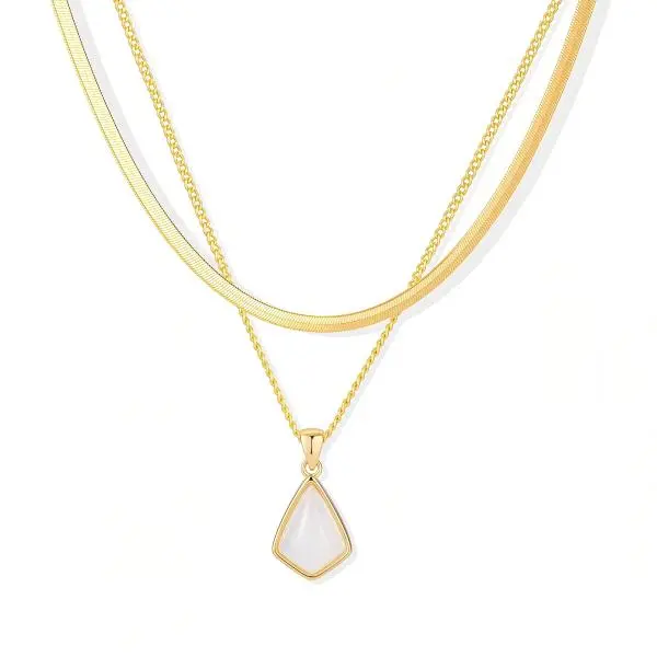 Milan Chiva Women's 14K Gold Necklace, Dainty Cubic Zirconia Gemstone Pendant Statement Chain Jewelry