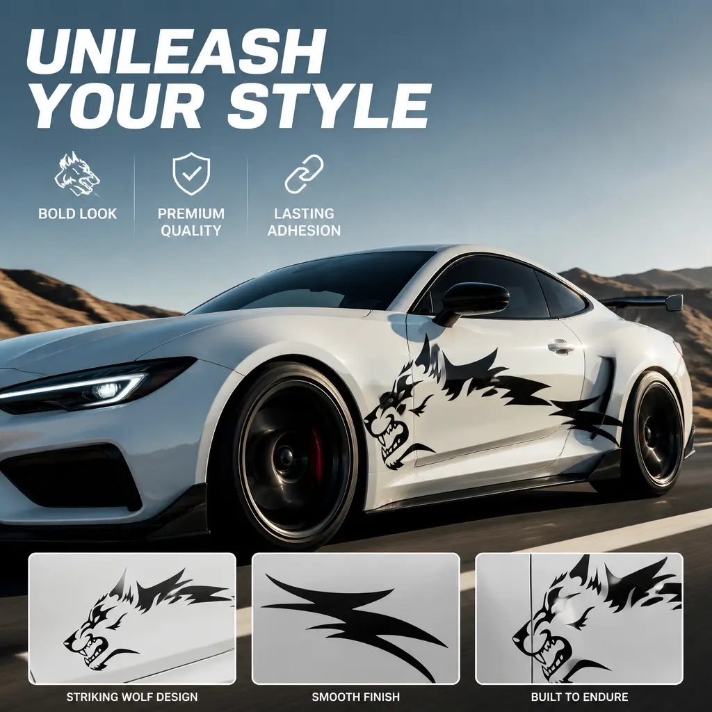 Premium Quality Wolf Design Car Decals - Smooth Finish, Strong Adhesion, Automotive Exterior Style Enhancement Accessories
