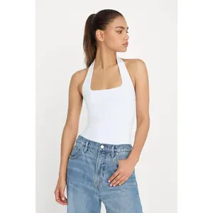 SCULPTING HALTER SQUARE NECK BODYSUIT | WHITE001