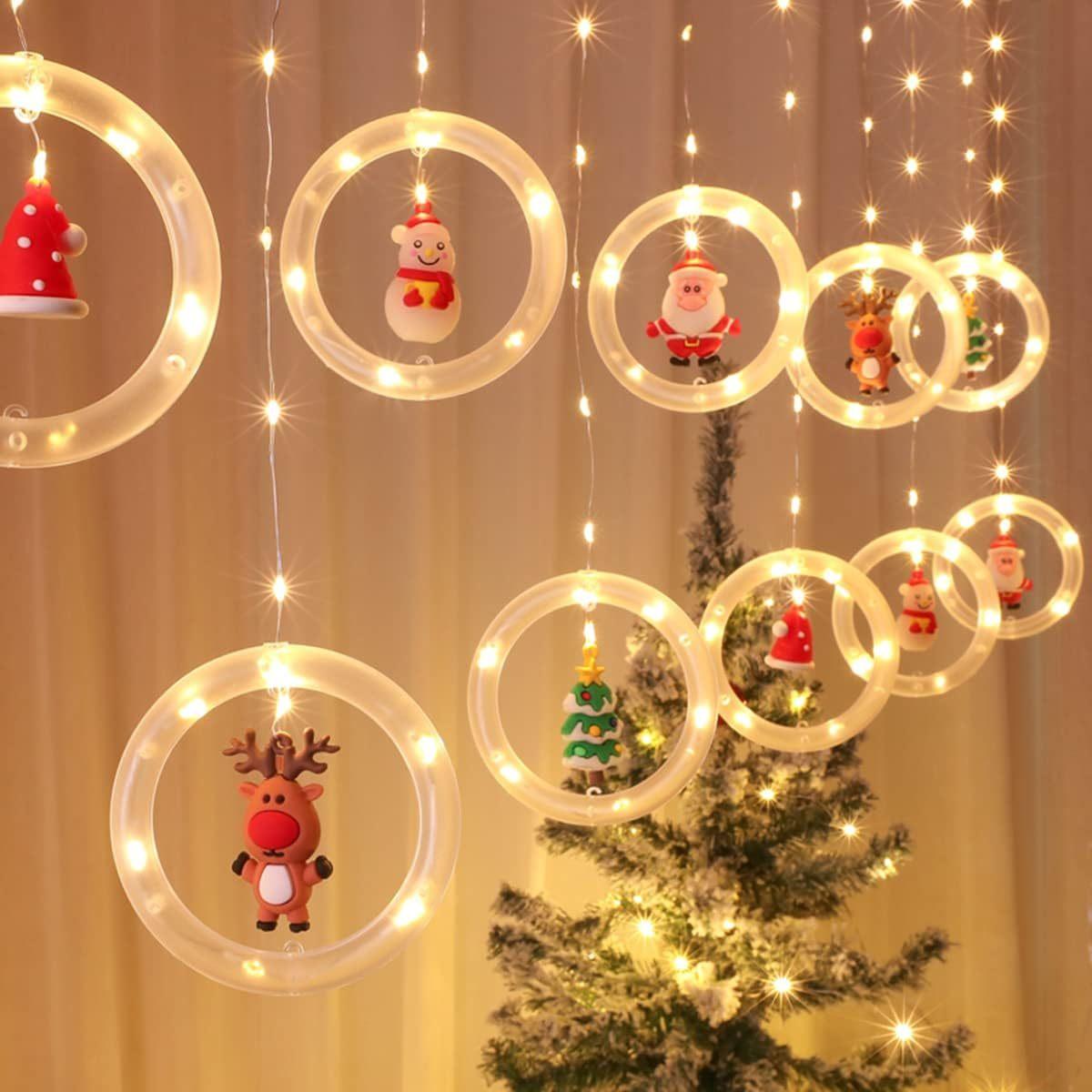 Christmas string lights available outdoors and indoors. LED string lights hanging, including , deer, etc., for holiday party decoration Ornaments