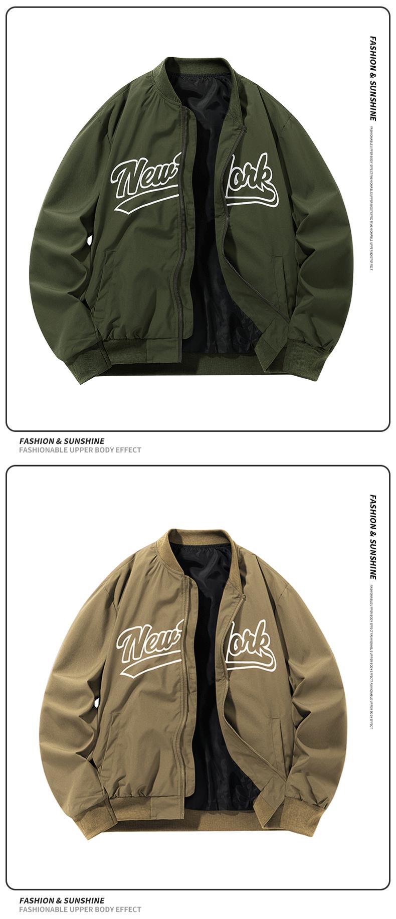 American Vintage Functional Stand Collar Baseball Jacket Men's Spring Autumn Winter Pilot Bomber Coat with 'New York' Embroidery