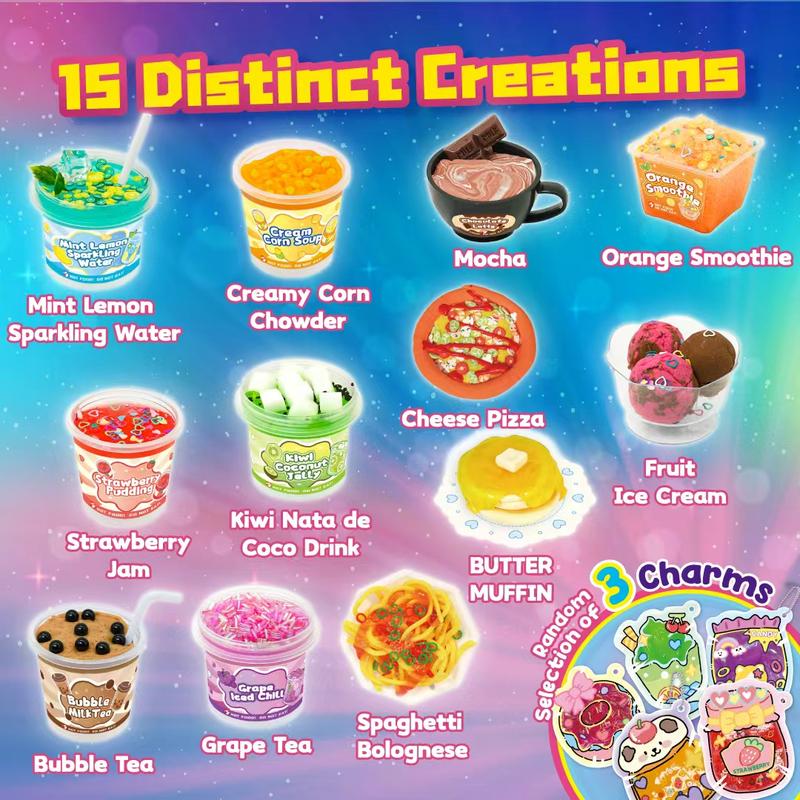 Dilemu DIY Mini Convenience Store Squishy Slime Food Play Set with Storage Trays Drawer Boxes Flat Pouches Stress Relief Sensory Toy Gift for Kids Girls Ages 6+