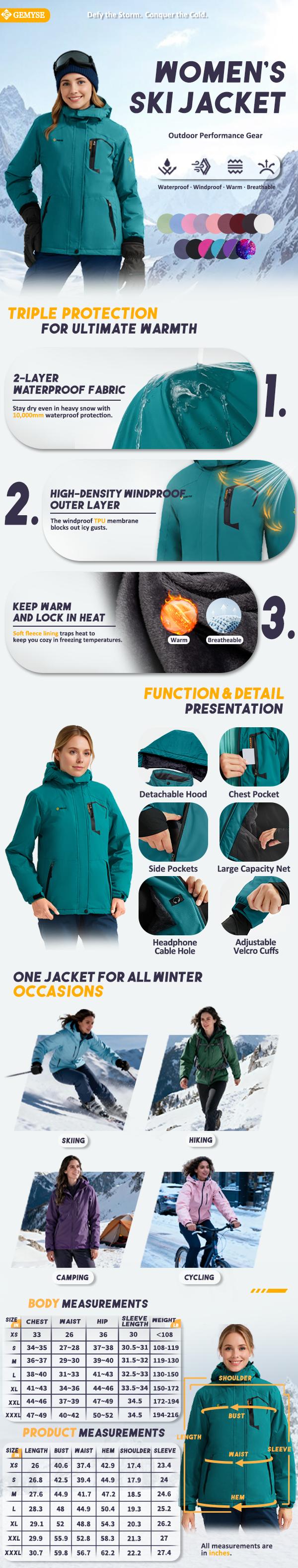 GEMYSE Women's Mountain Waterproof Ski Snow Jacket Rain Winter Jacket Coat Hooded Windproof Parka