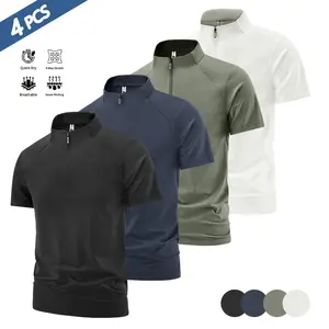 Men’s Casual Loose Stand Collar Half-Zip Short-Sleeve T-Shirt, Versatile for Everyday Wear, Comfortable and Breathable Fabric